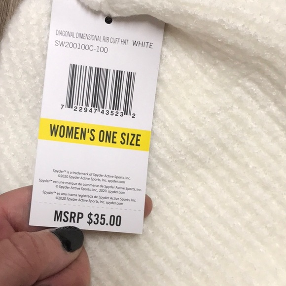 NWT Spyder Diagonal Dimension Ribbed Cuff Beanie White - Picture 3 of 3